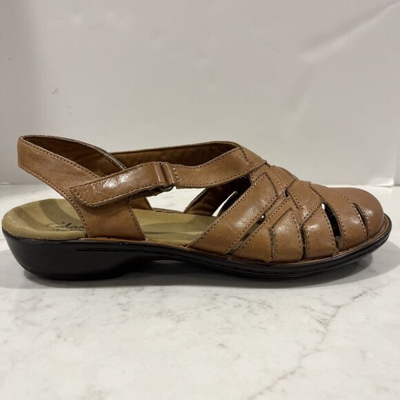 Clarks Womens Bendables Leather Comfort Sandals Light Brown Slingback Sz 10 - Picture 2 of 12